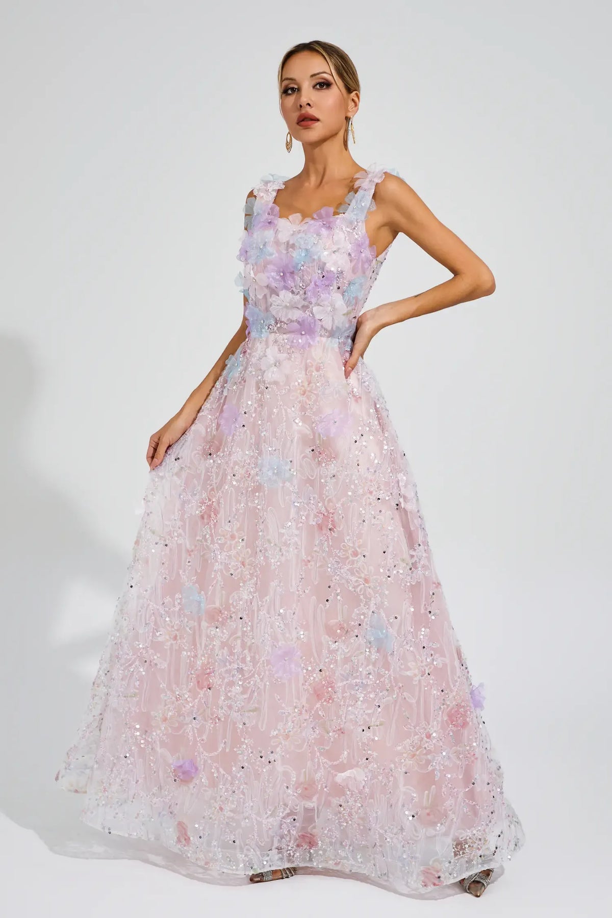 Adolph Floral Sequin Maxi Dress — Pink
