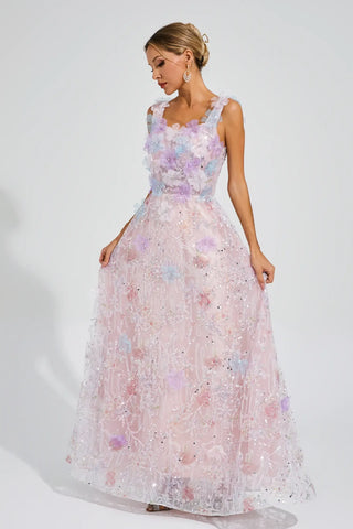 Adolph Floral Sequin Maxi Dress — Pink