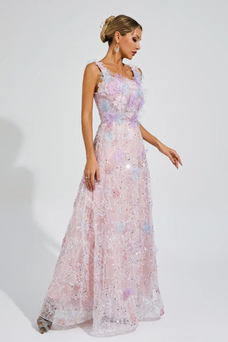 Adolph Floral Sequin Maxi Dress — Pink