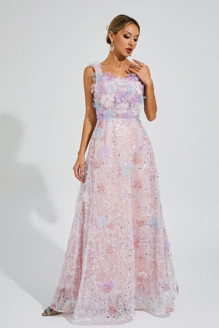 Adolph Floral Sequin Maxi Dress — Pink
