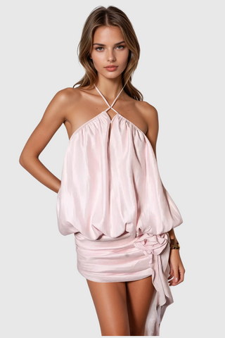 Isla Halter Satin Mini Dress, Cuavan