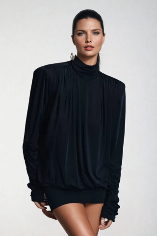 Vivian Backless Ruch Mini Dress — Black, Cuavan