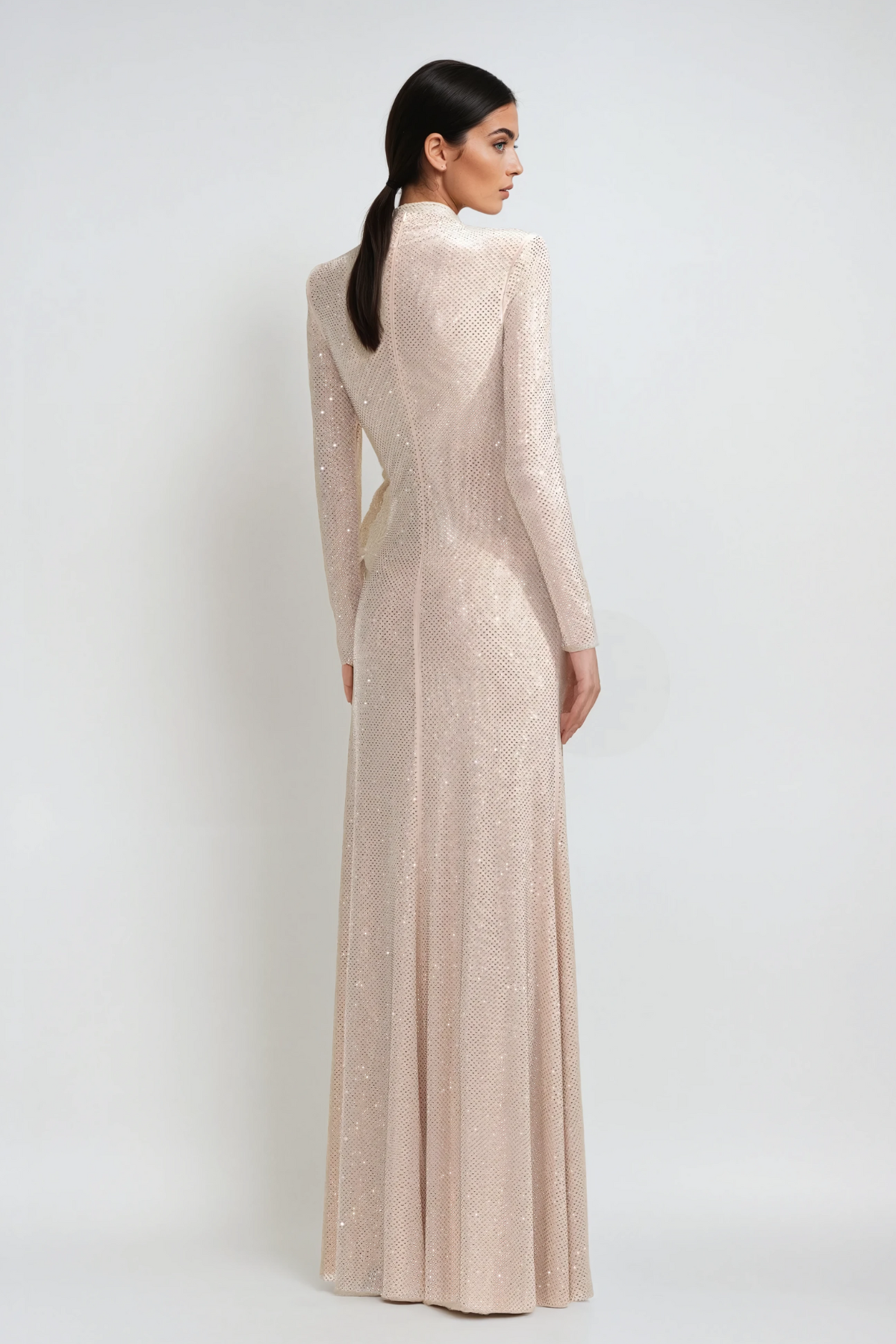 Rhea Rhinestone Cutout Maxi Dress — Apricot, Cuavan