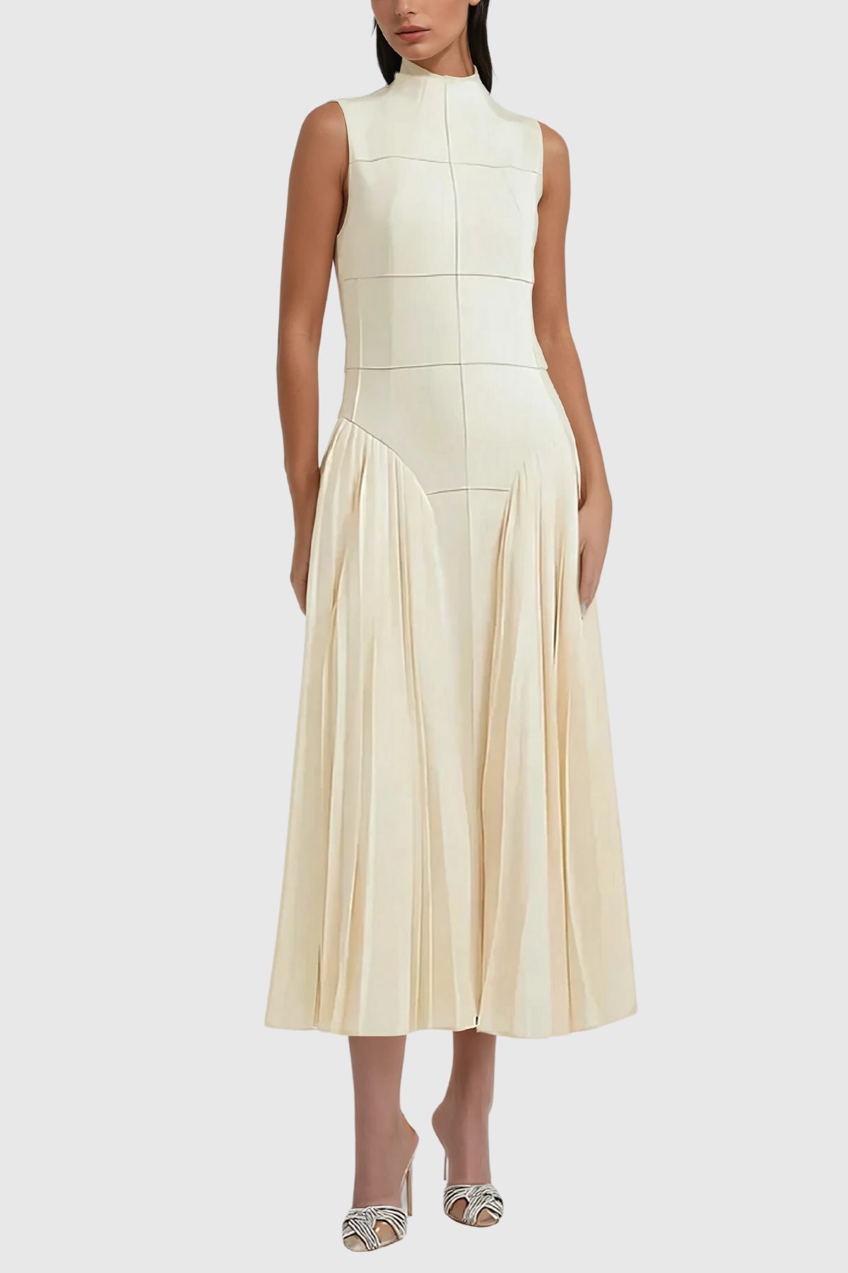 Sophia Ruched Sleeveless Midi Dress, Cuavan