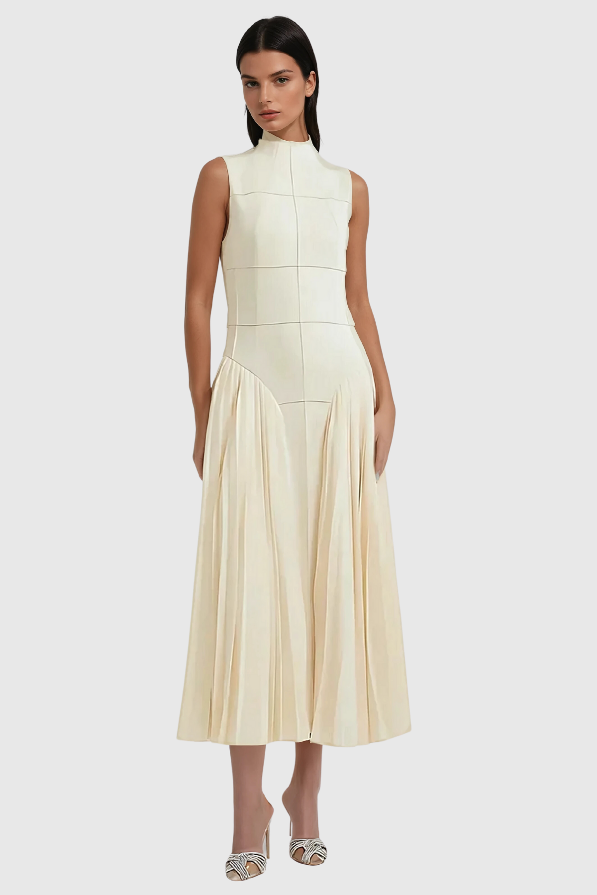 Sophia Ruched Sleeveless Midi Dress, Cuavan