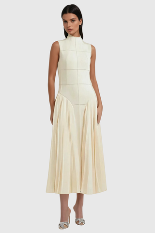 Sophia Ruched Sleeveless Midi Dress, Cuavan