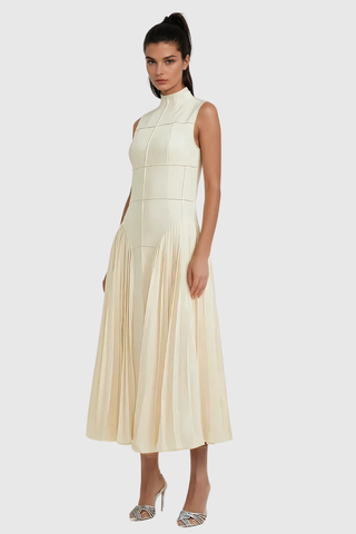 Sophia Ruched Sleeveless Midi Dress, Cuavan