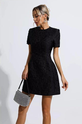 Astrid Jacquard Floral Mini Dress — Black