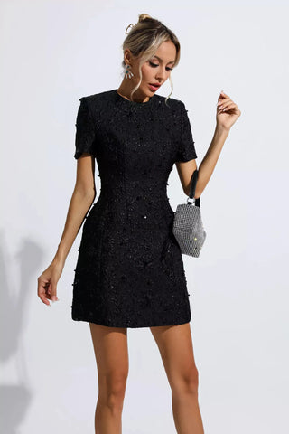 Astrid Jacquard Floral Mini Dress — Black