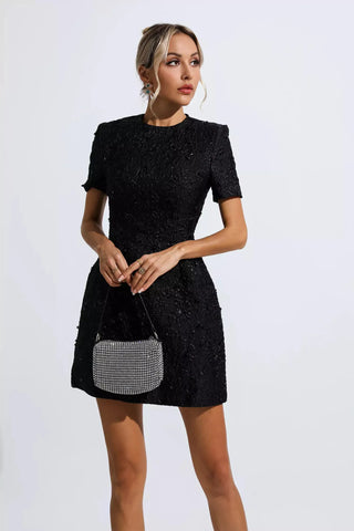 Astrid Jacquard Floral Mini Dress — Black
