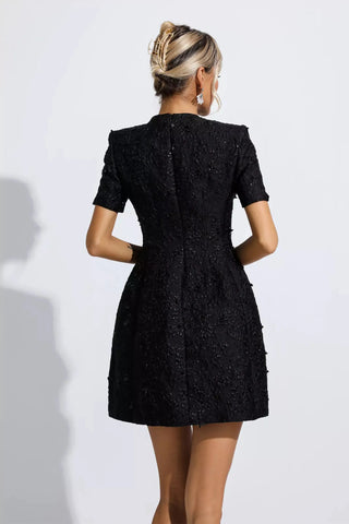 Astrid Jacquard Floral Mini Dress — Black
