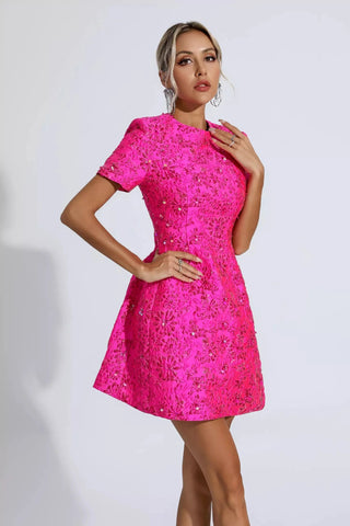 Astrid Jacquard Floral Mini Dress — Black