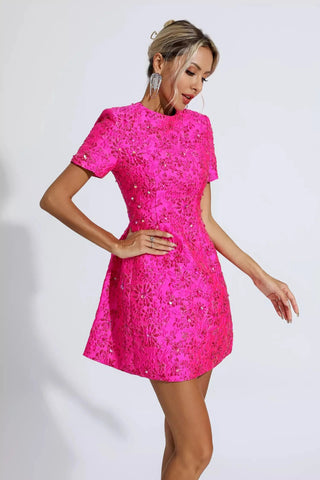 Astrid Jacquard Floral Mini Dress — Black