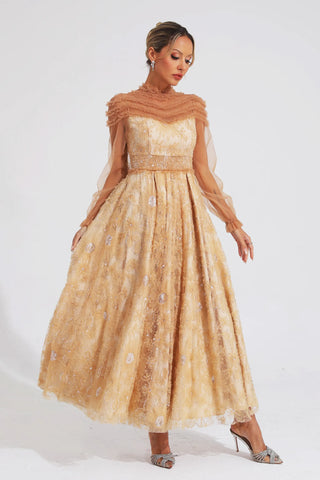 Nova Lace and Sequin Maxi Dress — Beige (II)