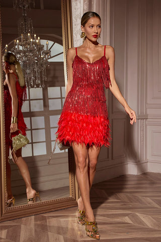 Austyn Tassel Fringe Mini Dress — Red