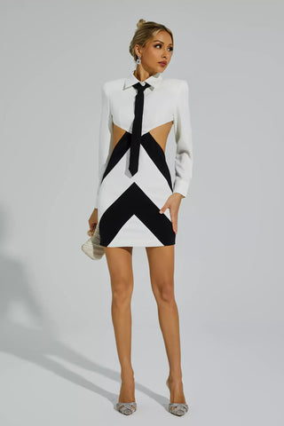 Betsy Long-Sleeve Cut-Out Mini Dress — White