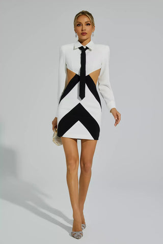 Betsy Long-Sleeve Cut-Out Mini Dress — White
