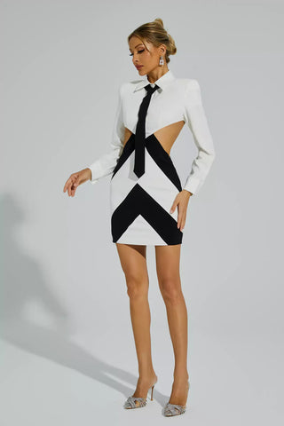 Betsy Long-Sleeve Cut-Out Mini Dress — White