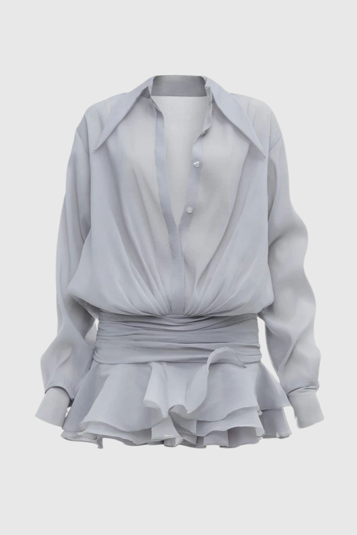 Clara Ruched Ruffle Mini Dress — Blue, Cuavan