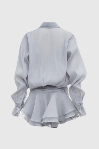 Clara Ruched Ruffle Mini Dress — Blue, Cuavan