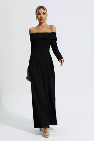 Cassidy Off-Shoulder Drape Jumpsuit — Black