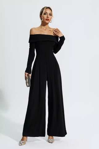 Cassidy Off-Shoulder Drape Jumpsuit — Black