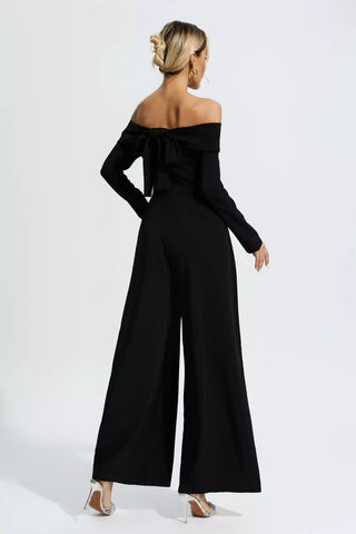 Cassidy Off-Shoulder Drape Jumpsuit — Black