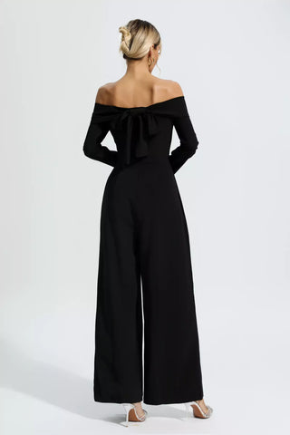 Cassidy Off-Shoulder Drape Jumpsuit — Black