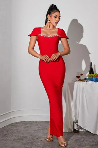 Corliss Rhinestone Bandage Maxi Dress