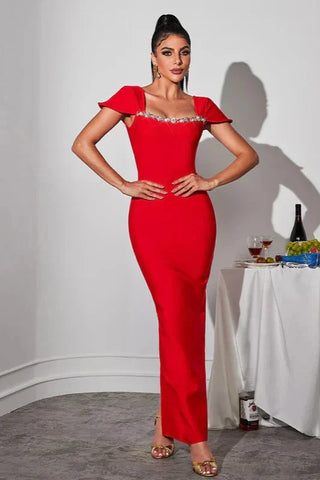 Corliss Rhinestone Bandage Maxi Dress