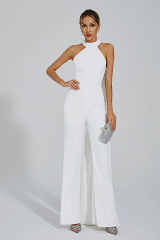 Cornelius Backless Halter Jumpsuit — White