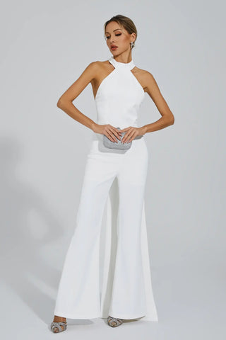 Cornelius Backless Halter Jumpsuit — White