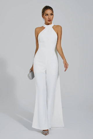 Cornelius Backless Halter Jumpsuit — White