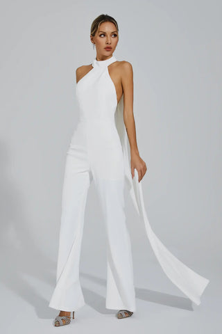 Cornelius Backless Halter Jumpsuit — White
