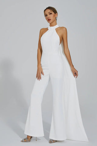 Cornelius Backless Halter Jumpsuit — White