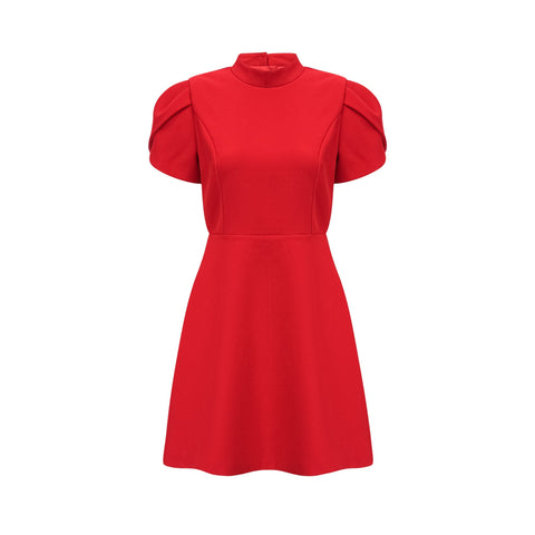 Anna Petal-Sleeve Cut-Out Mini Dress — Red