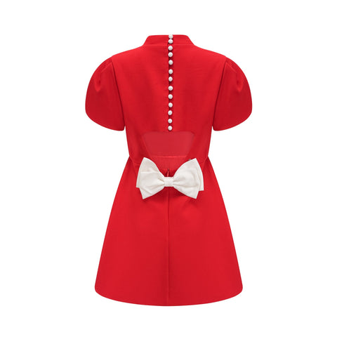 Anna Petal-Sleeve Cut-Out Mini Dress — Red