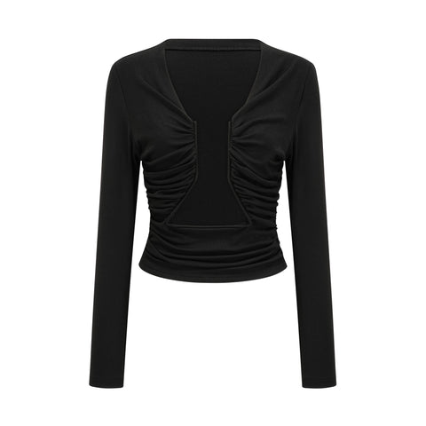Anaïs Open-Front Gathered Blouse — Black