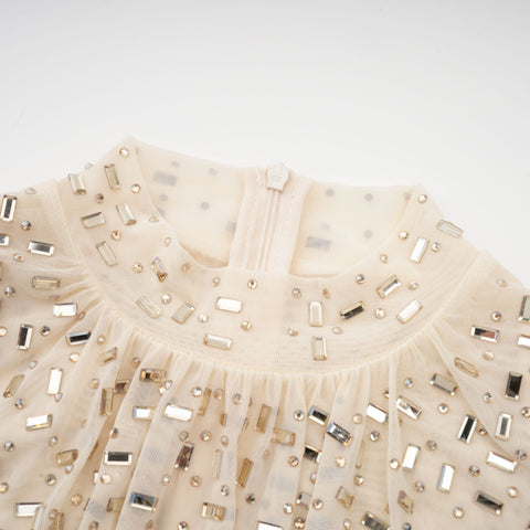 Noémie Crystal-Embellished Draped Mini Dress — Champagne