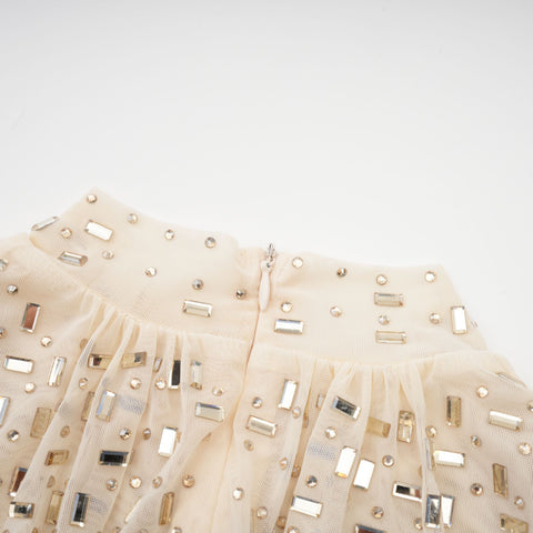 Noémie Crystal-Embellished Draped Mini Dress — Champagne