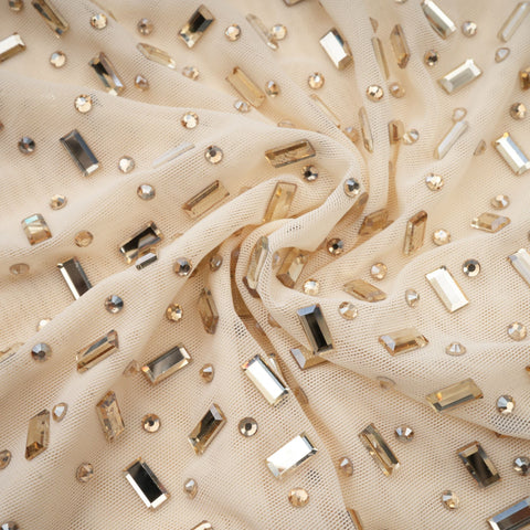 Noémie Crystal-Embellished Draped Mini Dress — Champagne