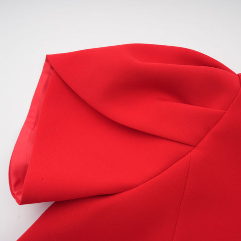 Anna Petal-Sleeve Cut-Out Mini Dress — Red