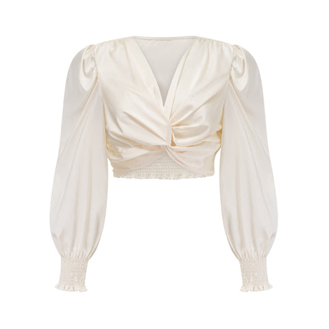 Nouria Twist-Detail Crop Top — White