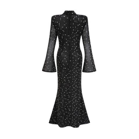 Léna Semi-Sheer Crystal Maxi Dress — Black