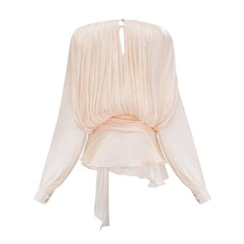 Eugénie Pleated Ruffle Mini Dress — Neutral