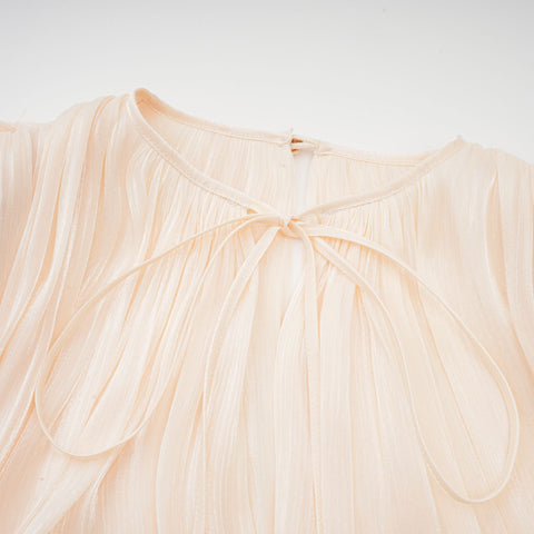 Eugénie Pleated Ruffle Mini Dress — Neutral