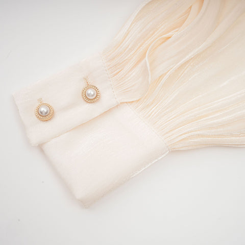 Eugénie Pleated Ruffle Mini Dress — Neutral