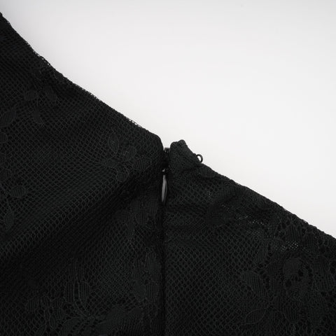 Jeanne One-Shoulder Lace Maxi Gown — Black