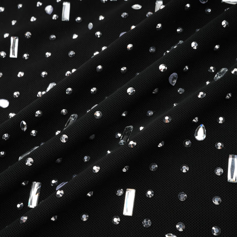 Léna Semi-Sheer Crystal Maxi Dress — Black