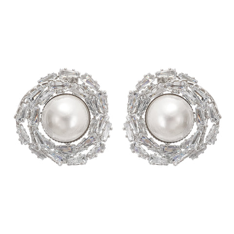Emmelina Faux-Pearl Crystal Earrings, Cuavan